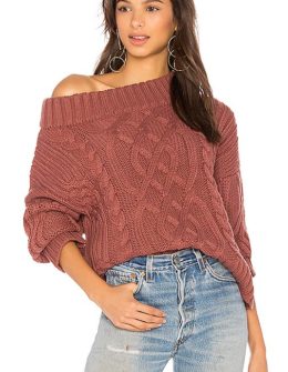 J.O.A. OFF THE SHOULDER CABLE SWEATER Mauve cable knit sweaters under 100 dollars