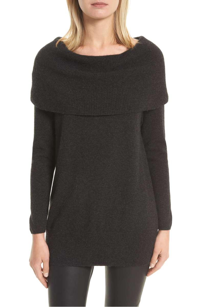 Joie Sibel Wool & Cashmere Sweater Heather Charcoal off the shoulder sweaters fall 2017 winter 2018