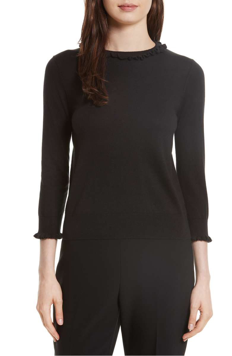 KATE SPADE NEW YORK ruffle silk blend sweater Black ruffle sweaters fall winter