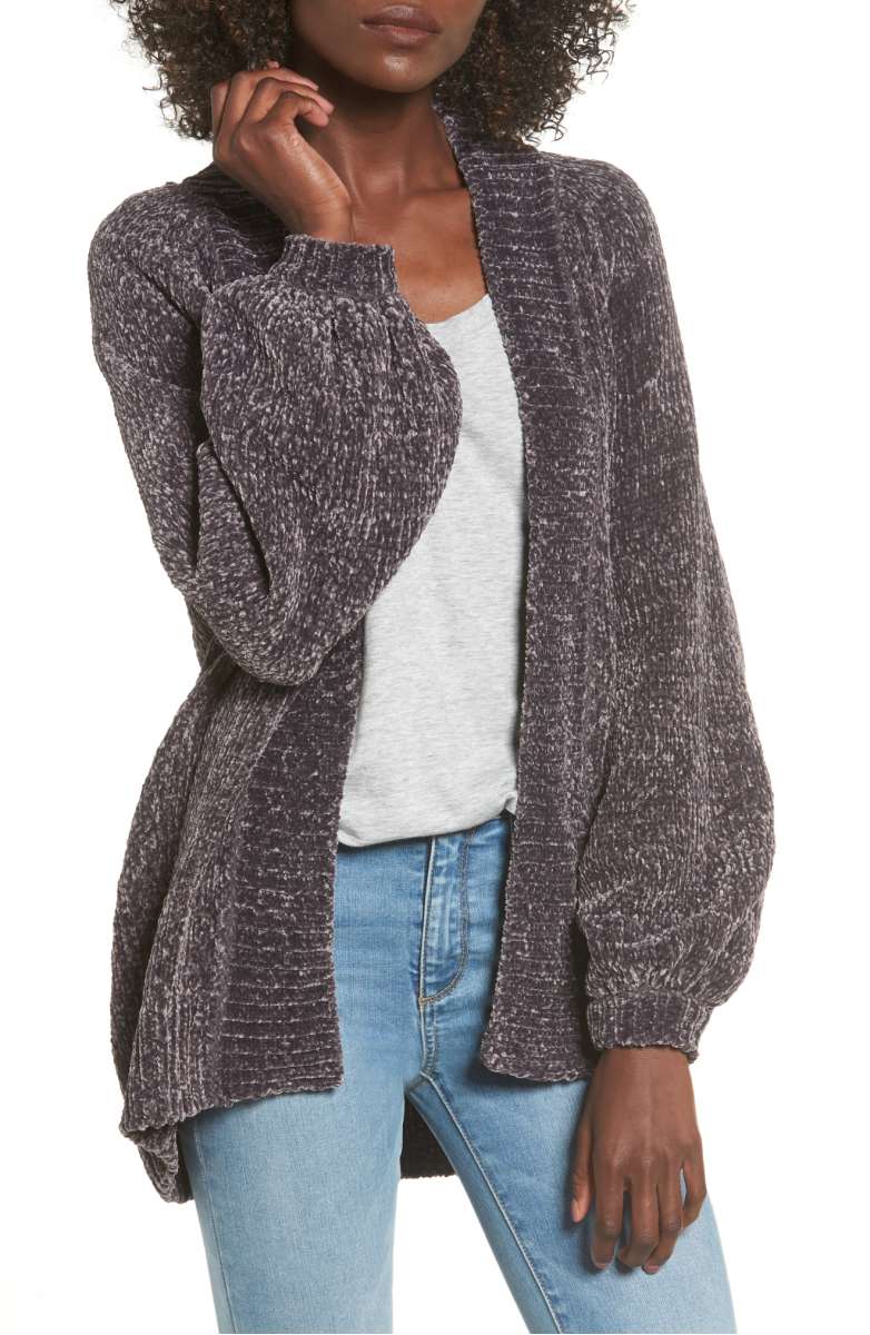 LEITH Chenille Blouson Cardigan Grey Stonehenge chunky cardigans fall winter