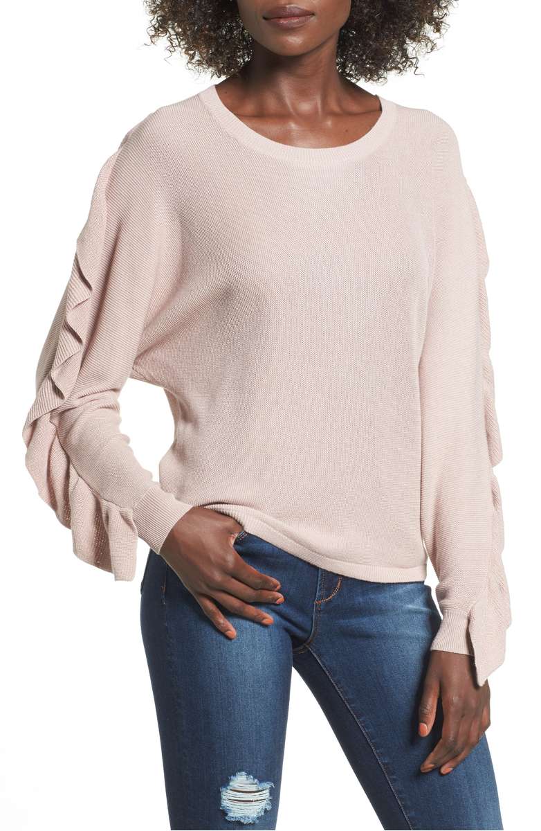 LEITH Ruffle Sleeve Sweater Pink Adobe ruffle sweaters fall 2017
