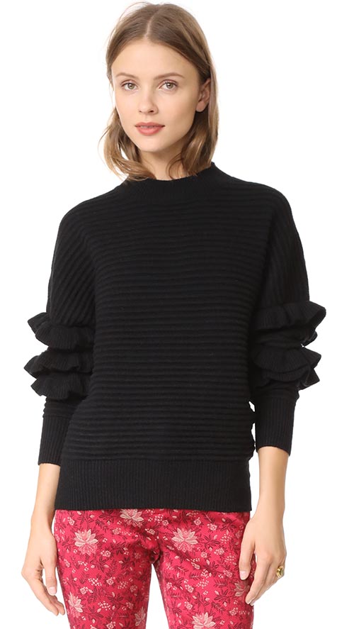 Line & Dot Beau Ruffle Sweater Black ruffle sweaters fall winter 