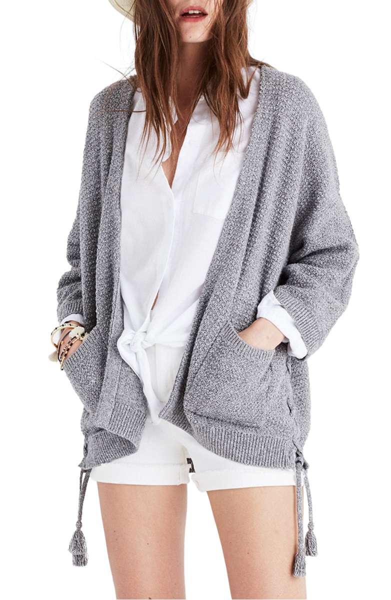 MADEWELL Side Lace-Up Cardigan Marled Shadow chunky cardigans fall winter