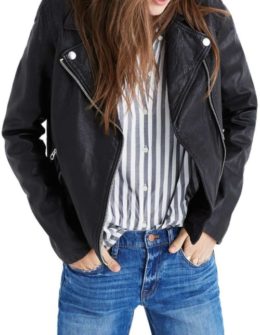 MADEWELL Washed Leather Moto Jacket True Black leather moto jackets fall 2017