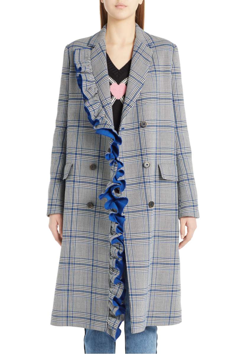 MSGM Ruffle Plaid Coat Black White Multi plaid coats fall 2017