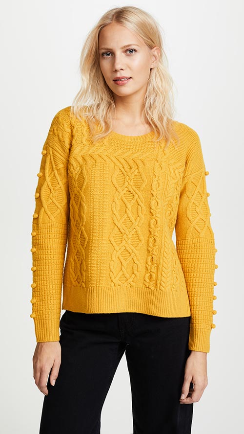 Madewell Bobble Pullover Sweater Mystic Yellow cable knit sweaters under $100 fall winter