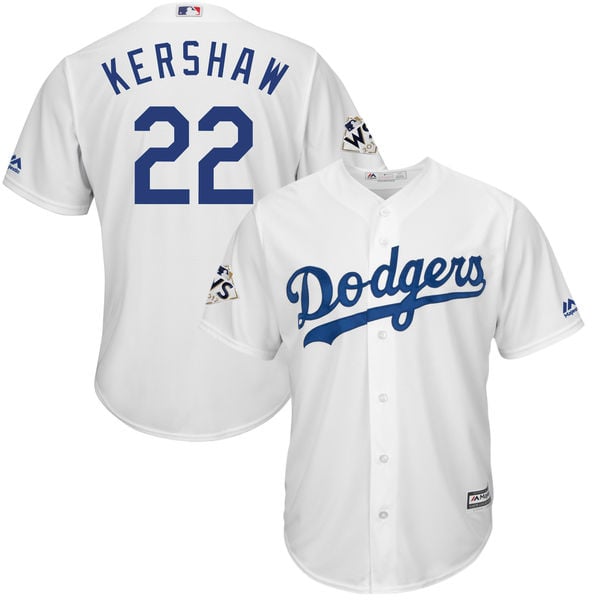 Majestic Clayton Kershaw Los Angeles Dodgers White 2017 World Series Bound Cool Base Player Jersey nlcs champions los angeles dodgers world series