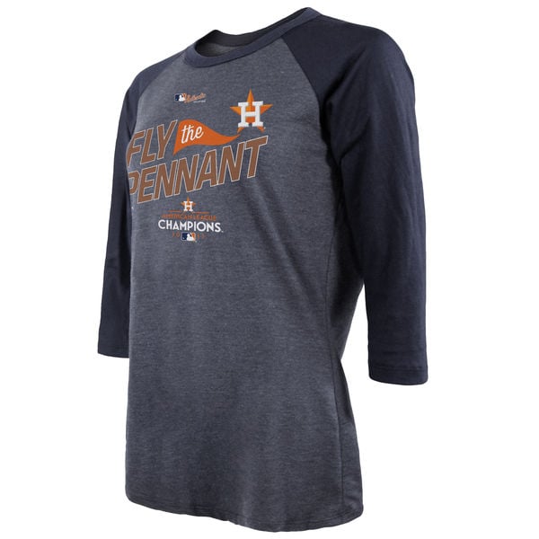 Majestic Threads Houston Astros Women's Fly The Pennant Navy 2017 American League Champions Locker Room Tri-Blend 3/4 Sleeve Raglan T-Shirt alcs champions