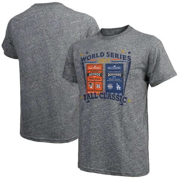 Majestic Threads Houston Astros vs. Los Angeles Dodgers Heather Gray 2017 World Series Dueling Ticket T-Shirt alcs champions shirts houston astros 
