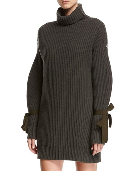 Moncler Turtleneck Ribbed Ribbon Sweater Dress Olive Green sweater dresses fall winter