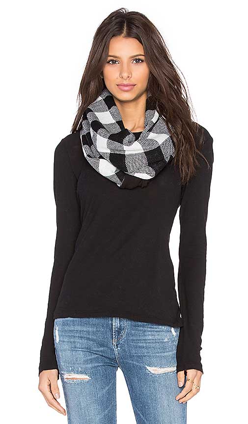 Plush FLEECE LINED PLAID INFINITY SCARF Black and White Buffalo check scarves