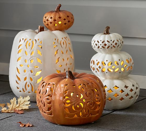 Pottery Barn FILIGREE PUNCHED CERAMIC PUMPKINS pottery barn 20 percent sale