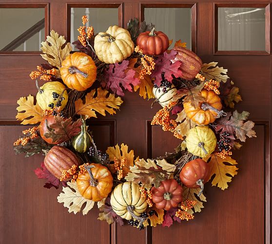 Pottery Barn HARVEST PUMPKIN WREATH halloween pottery barn pottery barn 20% sale