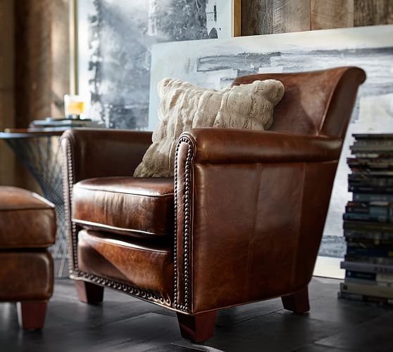 Pottery Barn IRVING LEATHER ARMCHAIR pottery barn 20% sale