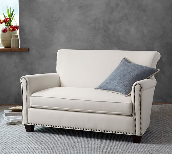 Pottery Barn IRVING UPHOLSTERED SETTEE WITH NAILHEADS pottery barn 20% sale
