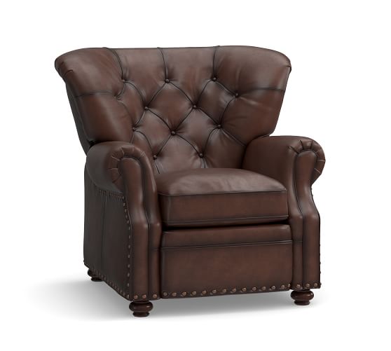 Pottery Barn LANSING LEATHER RECLINER Burnished Walnut pottery barn 20 percent sale