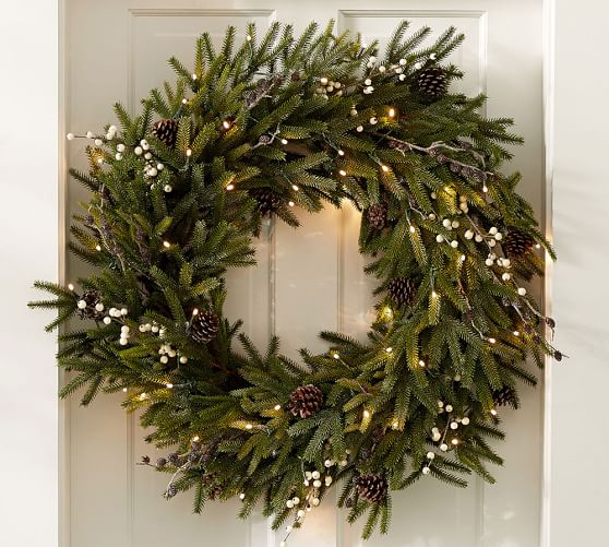 Pottery Barn LIT FROZEN PINE WREATHS 20 percent off weekend sale