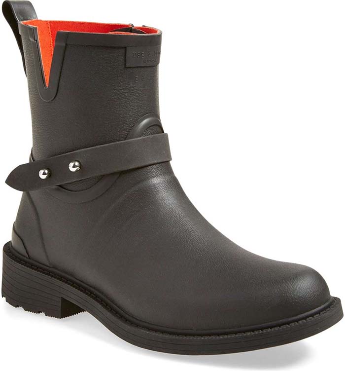 RAG & BONE Moto Rain Boots Black Rubber Silver Studs designer rain boots