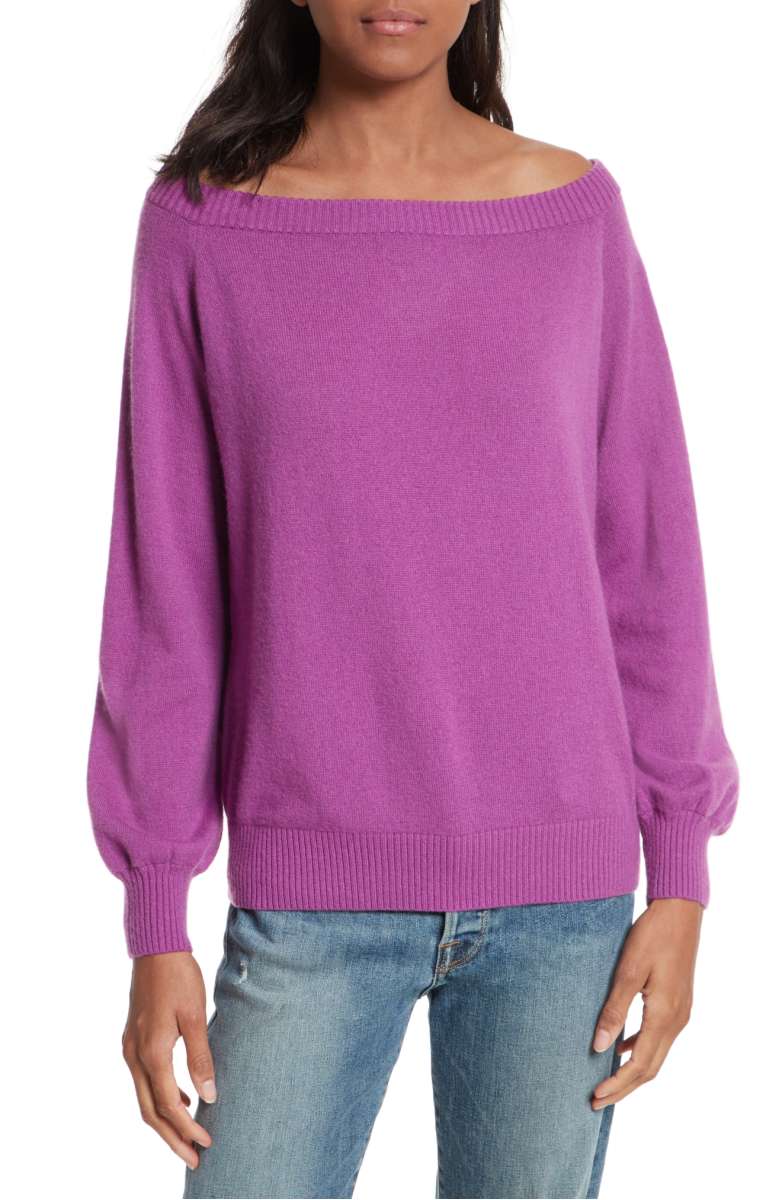 REBECCA MINKOFF Shelby Merino Blend Sweater Purple Wine off the shoulders fall 2017