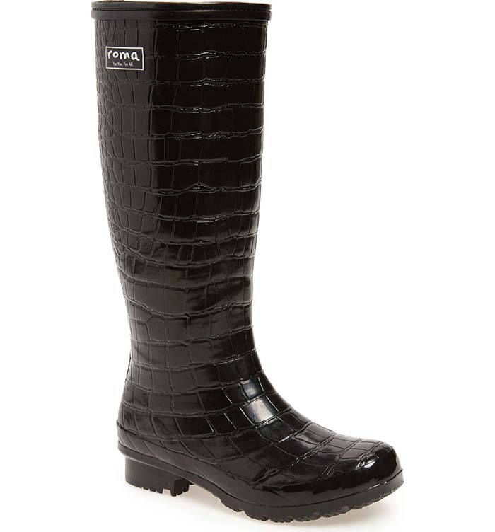 ROMA Classic Glossy Rain Boot Black Croc designer rain boots 