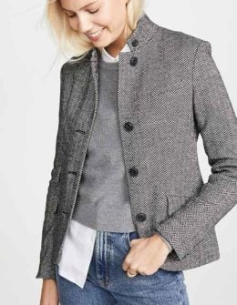 Rag & Bone Slade Herringbone Blazer Black Multi plaid coats women