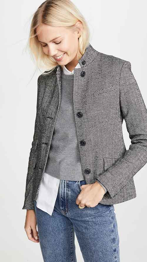 Rag & Bone Slade Herringbone Blazer Black Multi plaid coats women