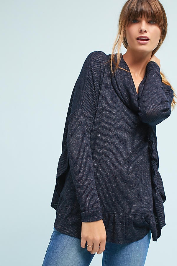 Ruffled Cowl Neck Pullover Navy Blue cowl neck sweaters fall 2017