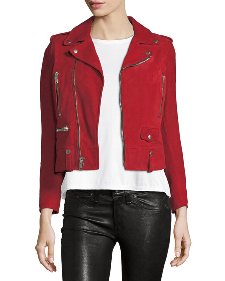 Saint Laurent Classic Suede Moto Jacket Red suede moto jackets fall 2017