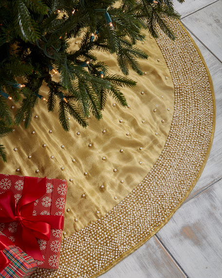 Sudha Pennathur Gold & Glitter Collection Embroidered Organza Tree Skirt, 60" Horchow holiday and entertaining sale
