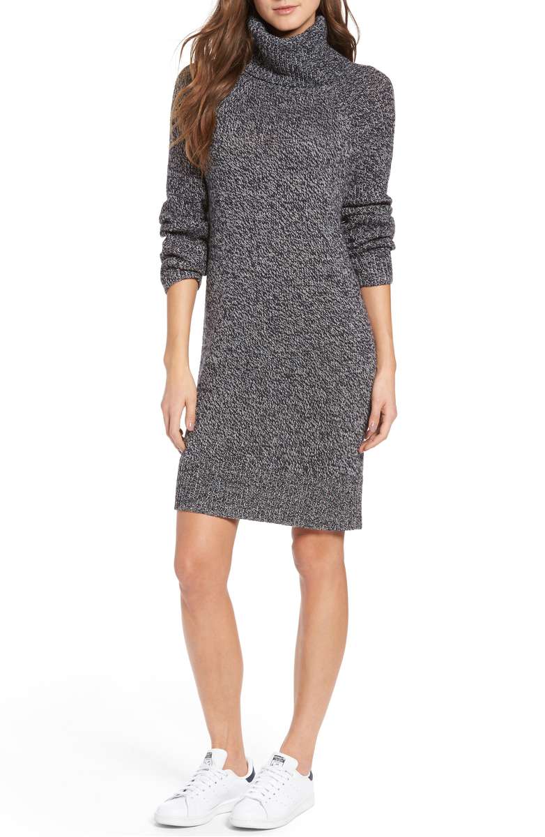 TREASURE & BOND Turtleneck Sweater Dress Navy Grey Heather Neppy Marl sweater dresses fall winter