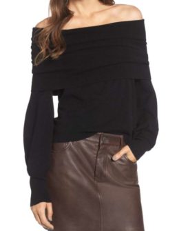 TREASURE & BOND x Something Navy Off the Shoulder Sweater Black off the shoulder sweaters