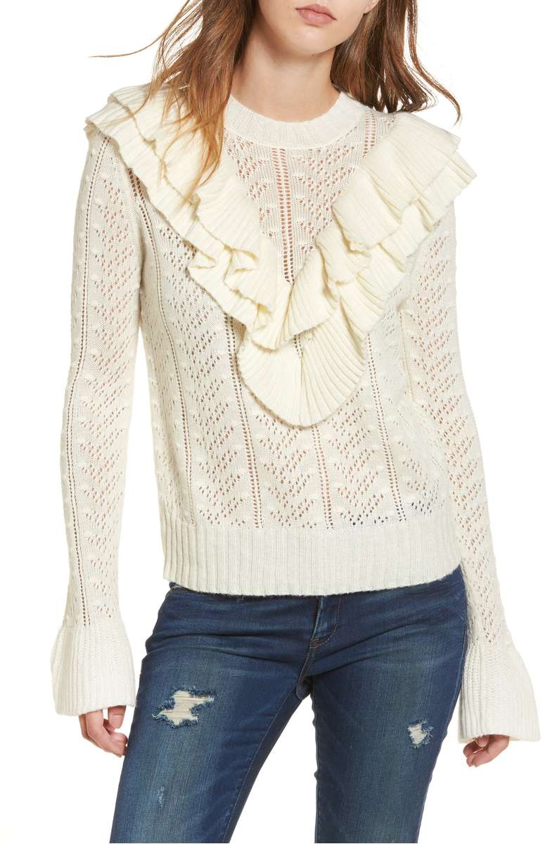 TULAROSA Manny Ruffle Sweater Ivory 