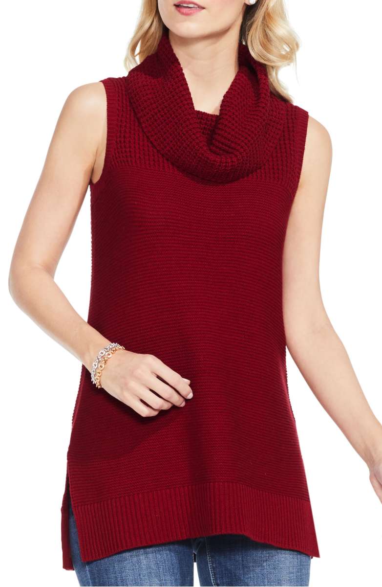 TWO BY VINCE CAMUTO Sleeveless Cowl Neck Sweater Russet Red cowl neck sweaters fall 2017