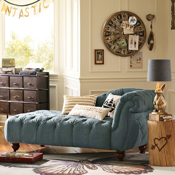 The Emily & Meritt Denim Chaise (70") Emily & Meritt for Pottery Barn Teen Collection Sale