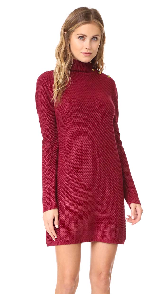 Tory Burch Brodie Dress Imperial Garnet Gold buttons sweater dresses fall winter 