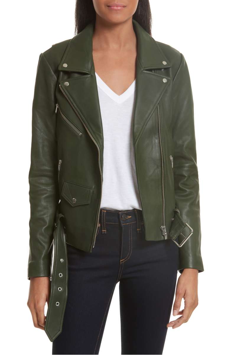 VEDA Jayne Orion Lambskin Leather Moto Jacket Green fall 2017