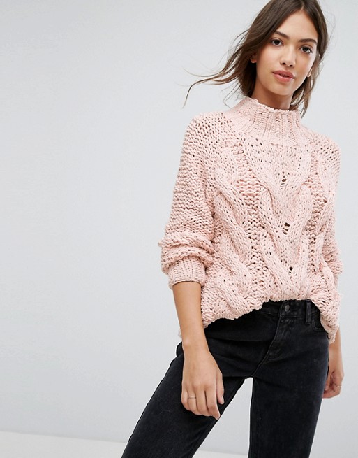 Vila Cable Knit Sweater Pink cable knit sweaters fall winter
