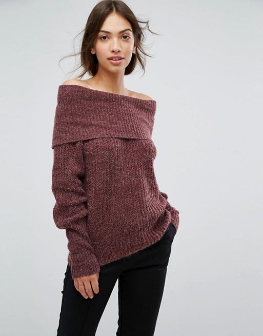 Vila Off The Shoulder Ribbed Sweater Fig off the shoulder sweaters fall winter 