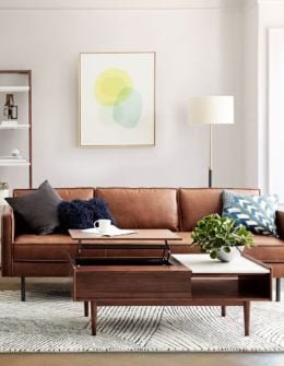 West Elm Axel Leather Sofa (89") Saddle west elm warehouse sale