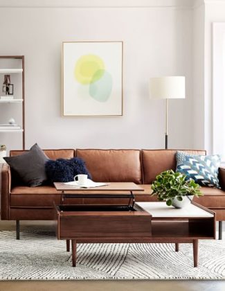 West Elm Axel Leather Sofa (89") Saddle west elm warehouse sale