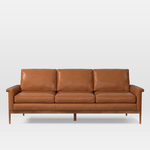West Elm Leon Wood Frame Leather Sofa (82") west elm long weekend sale