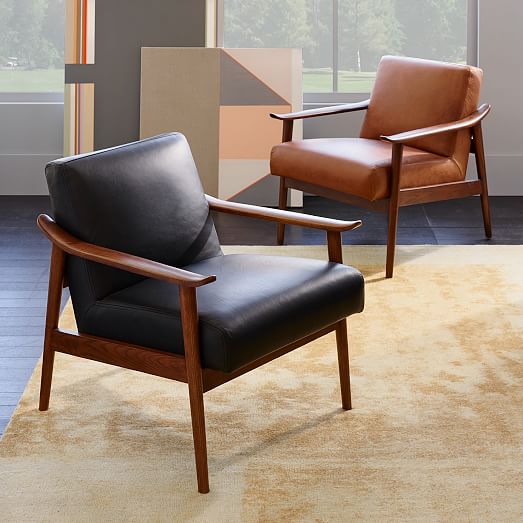 West Elm Mid-Century Leather Show Wood Chair Nero Leather Pecan west elm warehouse sale