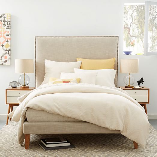 West Elm Tall Nailhead Tapered Leg Bed - Linen Weave west elm warehouse sale