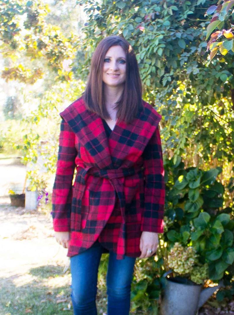candace rose anderson bb dakota stanley plaid wrap coat red black fall 2017 candieanderson blog