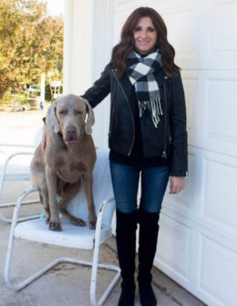 candace rose anderson buffalo check scarves leather moto jacket weimaraner stuart weitzman 5050 over the knee boots candieanderson blog plaid scarf