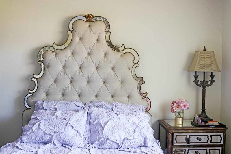 rivulets quilt lavender horchow bed and bath sale lifestyle blogger candace rose anderson mirrored nightstand dahlias flowers chanel tray fashion