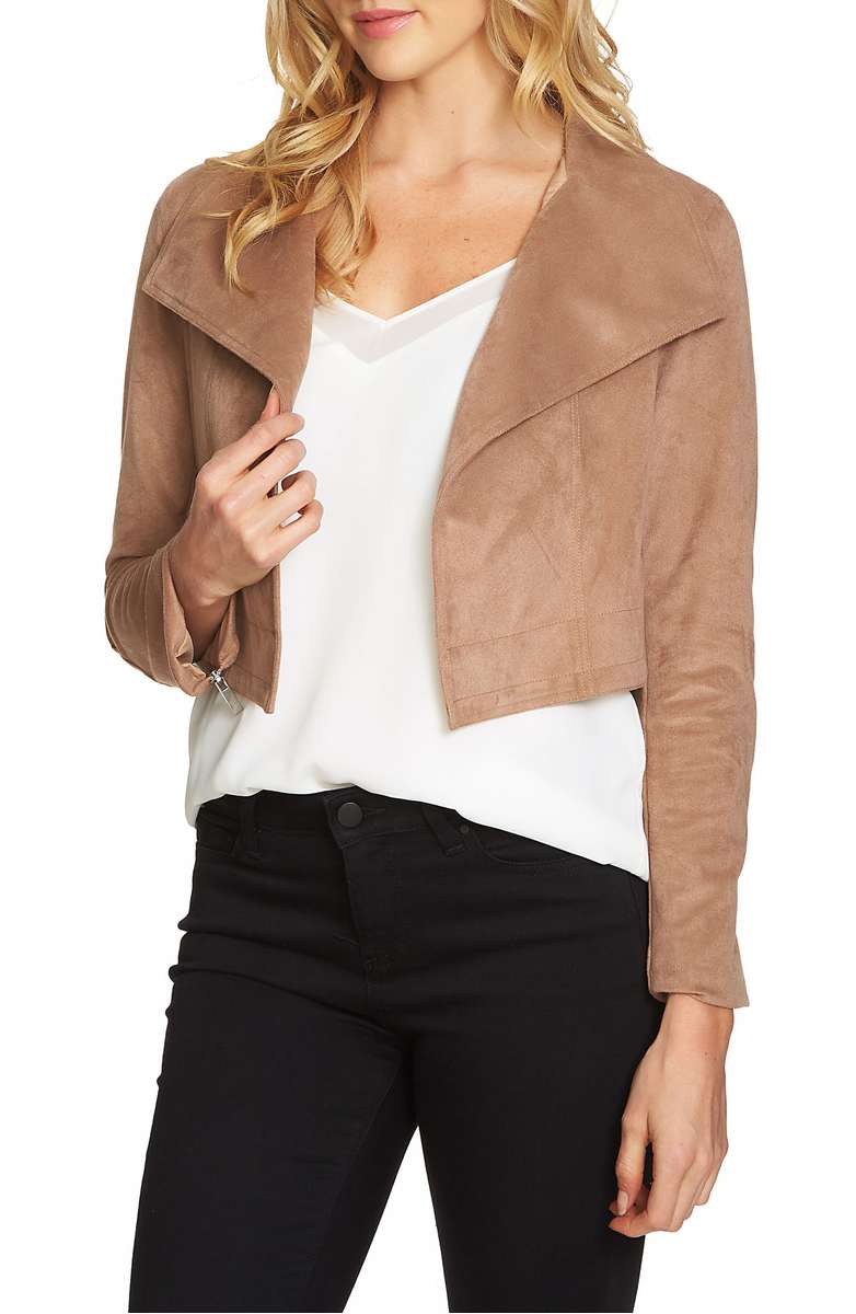 1.STATE Crop Faux Suede Jacket Sugar Maple faux suede moto jackets 