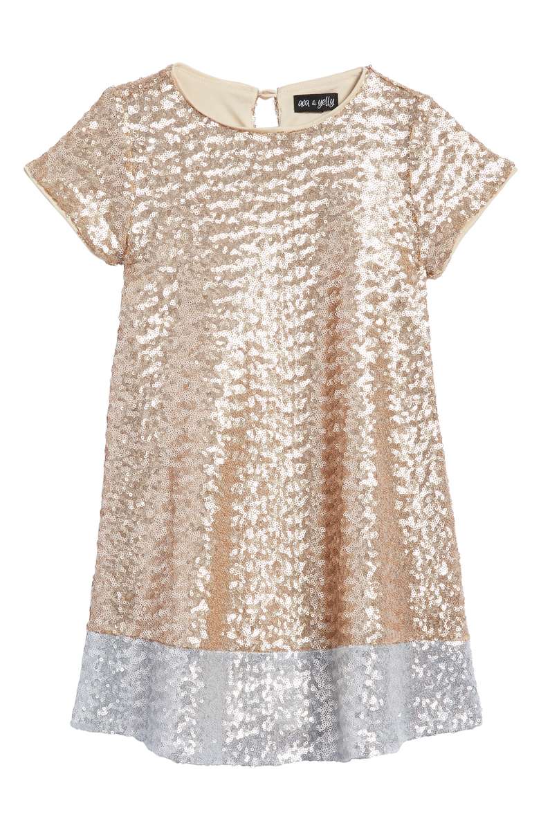 AVA & YELLY Sequin Shift Dress Gold Silver Sequin thanksgiving dresses for little girls