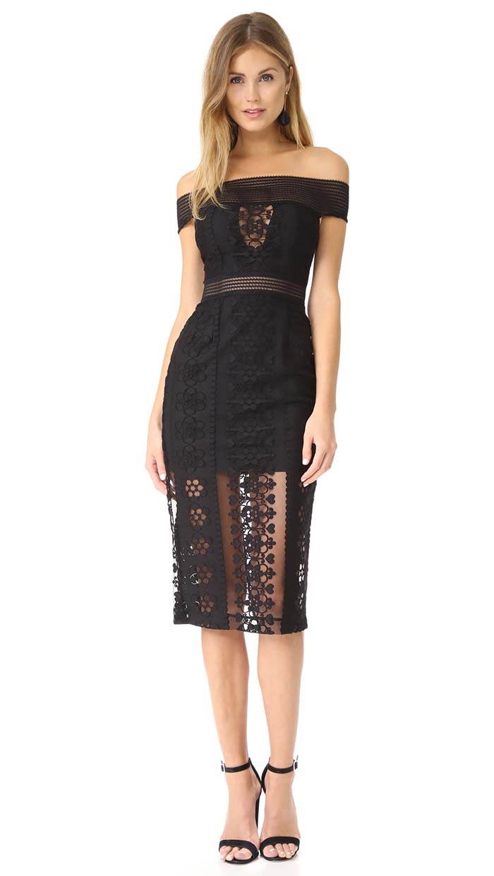 Alice McCall Cake By The Ocean Dress Black lace off the shoulder dresses holiday party winter wedding guests