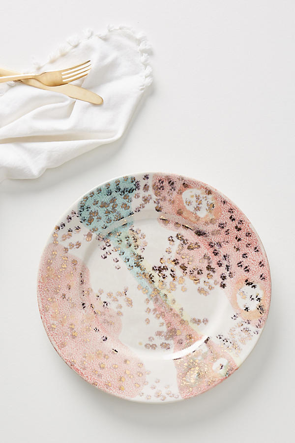 Anthropologie Gold Accent Dinner Plate Coral anthropologie holiday home sale